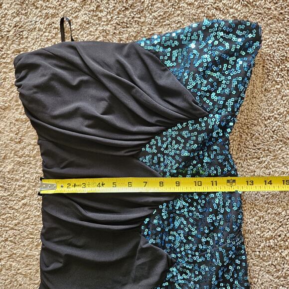 Vtg Y2K 90s Deb Strapless Mini Dress Size L Blue Sequin Bodycon Party HOCO Club - Picture 9 of 11